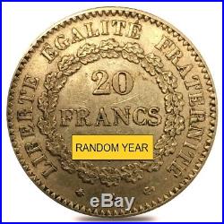 20 Francs French Lucky Angel Gold Coin AGW. 1867 oz Avg Circ (Random Year)