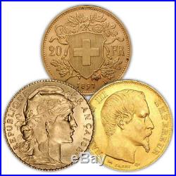 20 Francs Gold Coin (French/Swiss, Varied Year, VG+)