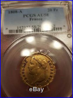20 Francs Or Gold Napoléon I 1808 A Type République PCGS AU58 SUPERBE