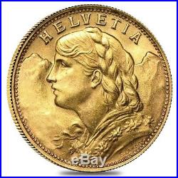 20 Francs Swiss Helvetia Vreneli Gold Coin AU/BU (1897-1949, Random Year)