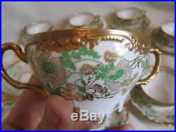 39 Pc LIMOGES Dish Set Pink Poppies Heavy Gold Gilt J. P. France BEAUTIFUL