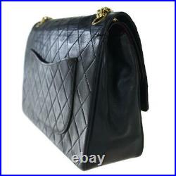 $5500 Chanel Mademoiselle Double Flap Lambskin Medium Black Leather Shoulder Bag