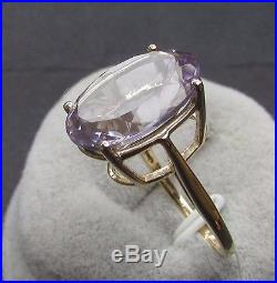 8.11 cts Genuine Rose De France Amethyst Solitaire Size 7 Ring 10k Yellow Gold