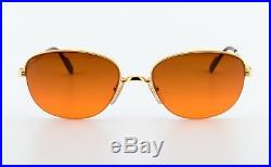 90s Vintage CARTIER Montaigne Sunglasses Semi-Rim 22ct GP Gold Orange 55-18 NOS