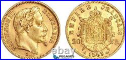 A7/210, France, Napoleon III, 20 Francs 1863 A, Paris Mint, Gold (6.45g) EF+