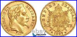 A7/216, France, Napoleon III, 20 Francs 1867 BB (Small) Gold (6.45g) EF+
