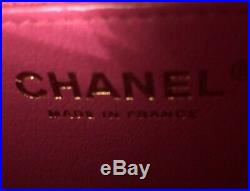 ADORABLE CHANEL FUCHSIA PINK LAMBSKIN MINI RECT CLASSIC FLAP BAG with Gold HW
