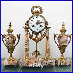 ANTIQUE French Clock JAPY FRERES 1855 ORMOLU Mantel SET Marble GILDED Bell CHIME