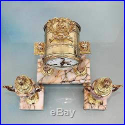 ANTIQUE French Clock JAPY FRERES 1855 ORMOLU Mantel SET Marble GILDED Bell CHIME