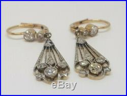 ART DECO PAIR OF EARRINGS Ca 1920 ANTIQUE 18K GOLD & DIAMONDS with BOX FRENCH MADE