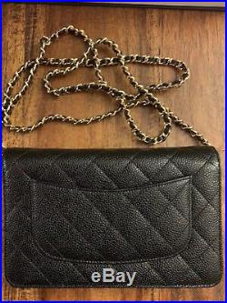 AUTHENTIC CHANEL Classic Black Caviar Wallet On Chain Bag Gold Hardware