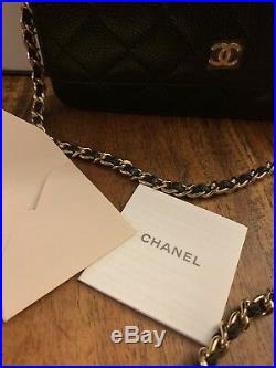 AUTHENTIC CHANEL Classic Black Caviar Wallet On Chain Bag Gold Hardware