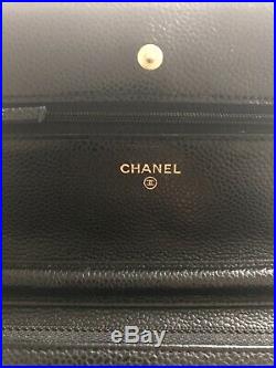 AUTHENTIC CHANEL Classic Black Caviar Wallet On Chain Bag Gold withRECIPT+Box+tag