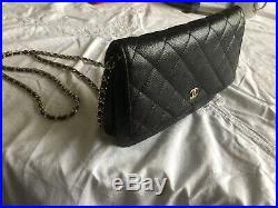 AUTHENTIC CHANEL Classic Black Caviar Wallet On Chain Bag Gold withRECIPT+Box+tag