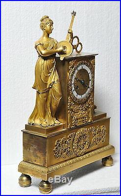 Antique 19th century French Figural Gilt Bronze Clock Muse with Mandolin