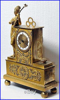 Antique 19th century French Figural Gilt Bronze Clock Muse with Mandolin