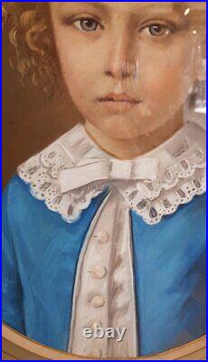 Antique A. Dreux Portrait Pastel Of A Little Girl Dating Signed Gilded Frame 1880