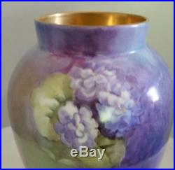 Antique B. &C. Limoges France Vase Hand Painted Violets And Gold Gilded