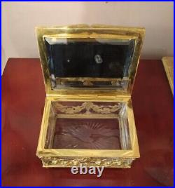 Antique Bronze Crystal Box Garlands Decor Medallion mirror Napoleon III Old 19th