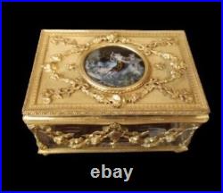 Antique Bronze Crystal Box Garlands Decor Medallion mirror Napoleon III Old 19th
