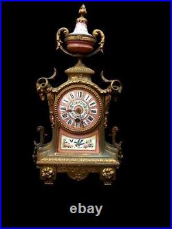 Antique Clock Garniture French Sevres Style Victorian Porcelain Bronze 19th Cent