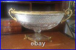 Antique Cup Centerpiece In Baccarat Crystal Gilt Bronze Lion Paws Oval Rare 19th