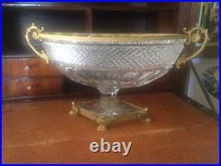 Antique Cup Centerpiece In Baccarat Crystal Gilt Bronze Lion Paws Oval Rare 19th