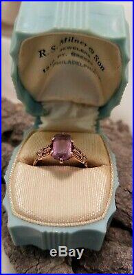 Antique French 18K Rose Gold Amethyst Stone Eagle Hallmark Engagement Ring 1840s