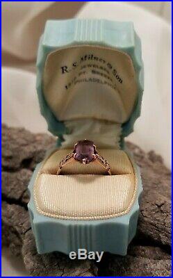 Antique French 18K Rose Gold Amethyst Stone Eagle Hallmark Engagement Ring 1840s