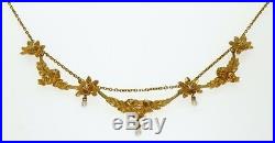 Antique French Art Nouveau 18K Gold Pearl Diamond Festoon Swag necklace 17.7 gr