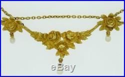 Antique French Art Nouveau 18K Gold Pearl Diamond Festoon Swag necklace 17.7 gr