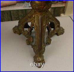 Antique French Church Altar candelabra Pair Gilt Brass with Porcelain Flowers