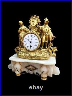 Antique French Clock Marble Bronze 19th Century Large Mantel Clock Circa 1850
