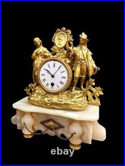 Antique French Clock Marble Bronze 19th Century Large Mantel Clock Circa 1850