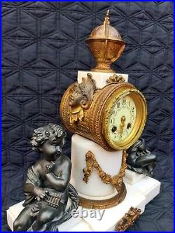 Antique French Clock Marble Large Bronze Ormolu 19th Century Mantel Clock c1860