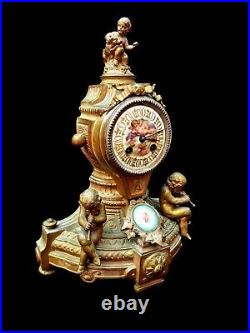 Antique French Clock Ormolu Bronze Style Victorian Sevres Mantel Clock 19th C