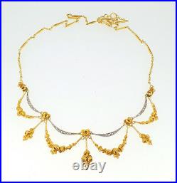 Antique French Edwardian 18K Gold Girondelle Blossoming Roses Diamond Necklace