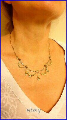Antique French Edwardian 18K Gold Girondelle Blossoming Roses Diamond Necklace