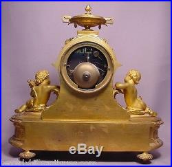 Antique French Gilt Bronze Porcelain 3 Piece Clock Roy & Fill, Urns P. H. Mourey
