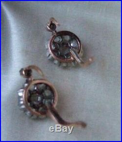 Antique French Victorian 2.5ct rosecut Diamond 18ct Rose Gold Leverback Earrings