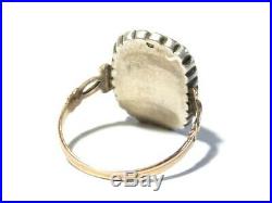 Antique Georgian French Silver Gold Ring Portrait Miniature & Marcasite Mourning
