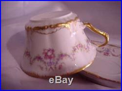 Antique Haviland Limoges France 597 Tea Cup And Saucer Bows Wreaths Double Gold