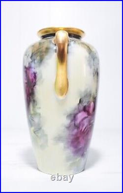 Antique LIMOGES France Hand Painted Artist Signed Roses Gold Gilt Porcelain Vase