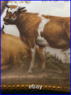 Antique Plate Porcelain Sèvres France Animals Shepherd Golden Cow 19th