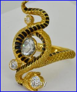 Antique Rene Lalique/Paul Briancon 18K Gold Enamel 4.0 Carat Diamond Snake ring