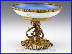 Antique Sevres France PORCELAIN & ORMOLU FOOTED COMPOTE HANDPAINTED FLOWERS GOLD