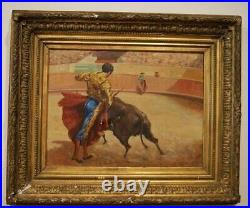 Antique Torero Painting Bullfighter Oil On French Canvas Signed Framed Gilded 19