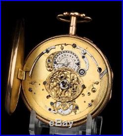 Antique Verge Fusee Solid 18K Gold Quarter Repeater Pocket Watch. France, 1850