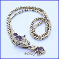 Antique Victorian Snake Necklace 14k Gold Garnets w Garnet Pendant Drop (6872)
