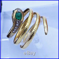 Antique Victorian Snake Ring 18k Gold Diamonds Emerald French (6673)
